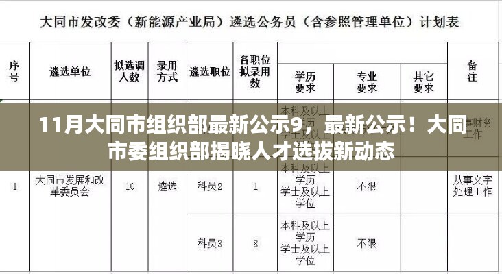 大同市委组织部揭晓人才选拔新动态，最新公示发布，展现人才选拔新进展