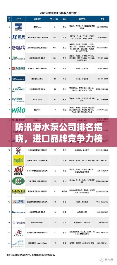 防汛潜水泵公司排名揭晓，进口品牌竞争力榜单